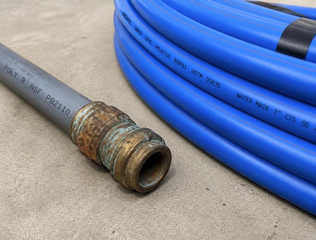 Aging grey Poly B (polybutylene) water pipe connections due for replacement